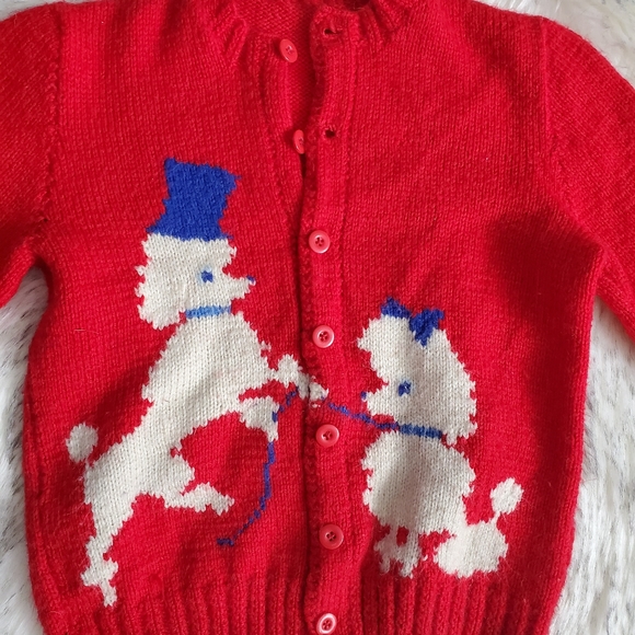 Vtg Mary Maxim Kids French Poodle Cardigan - Picture 9 of 10